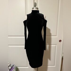 Calvin Klein Black Velvet Cold Shoulder Dress